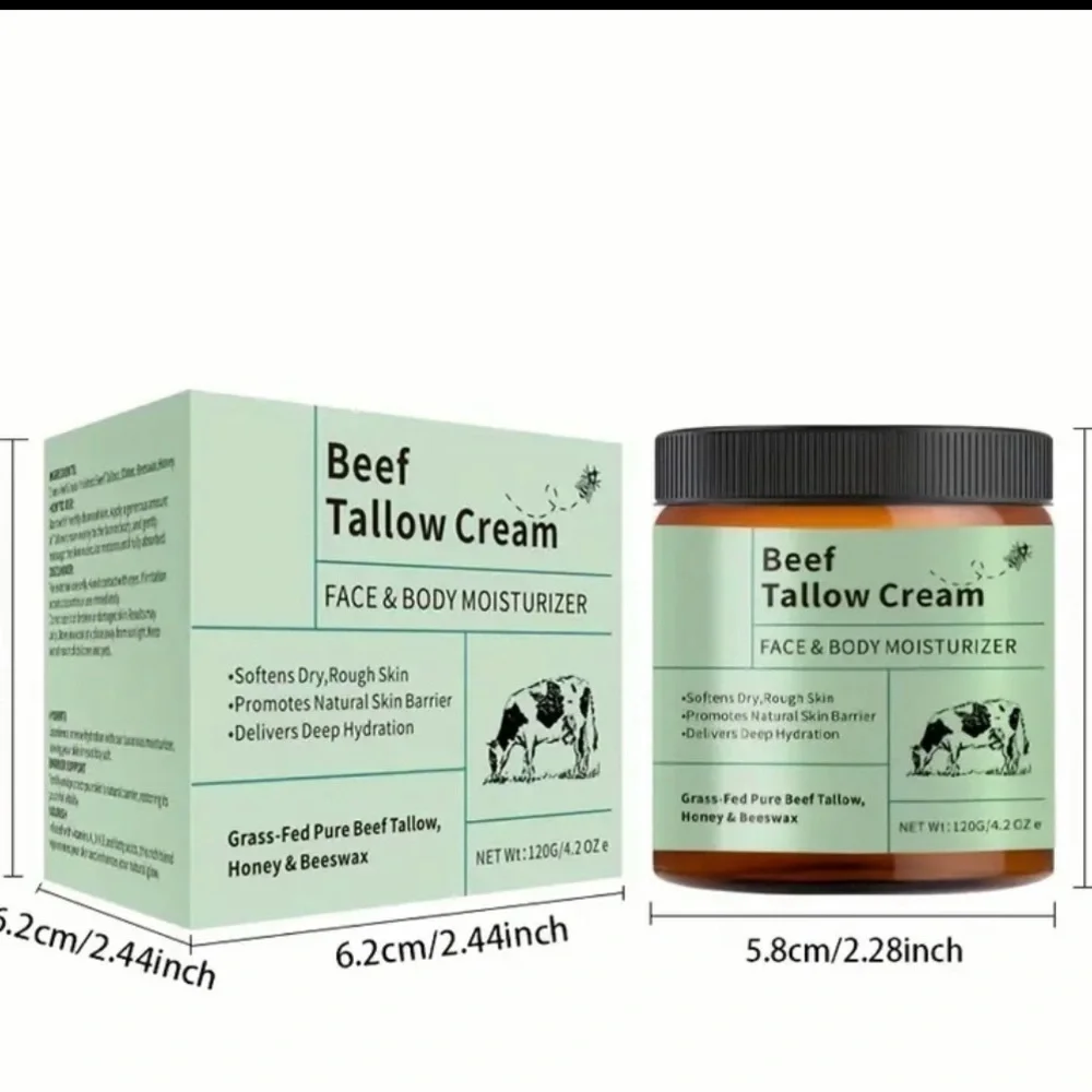 Beef Tallow Cream Face & Body Moisturizer Grass-Fed Honey Beeswax 4.2 oz NIB